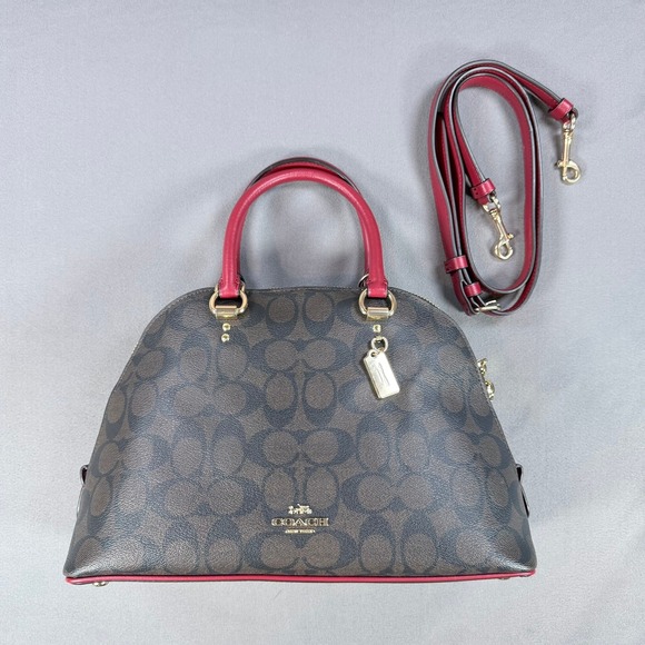 Coach Handbags - Coach Sierra Satchel Signature Coated Canvas Brown Red 13x9.5 Gold Hardware 2558